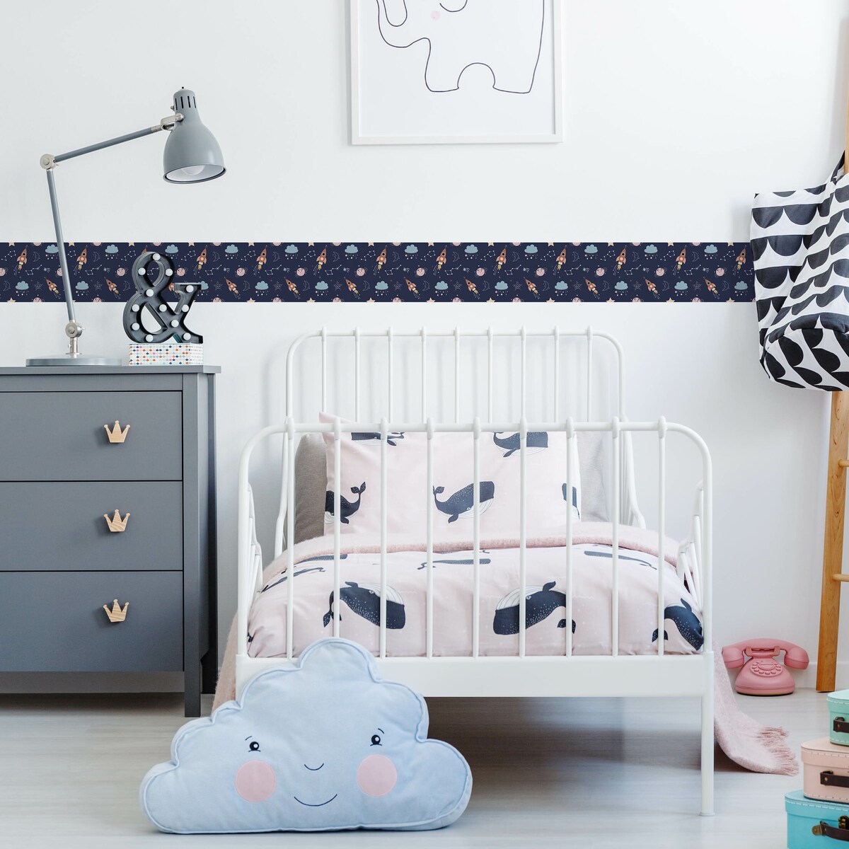 Samoprzylepny Pasek Ozdobny Do Tapet RAKIETY Kosmos Planety Gwiazdy