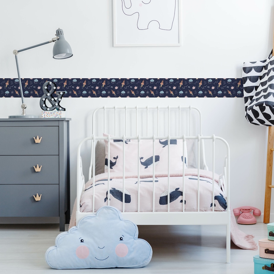 Samoprzylepny Pasek Ozdobny Do Tapet RAKIETY Kosmos Planety Gwiazdy