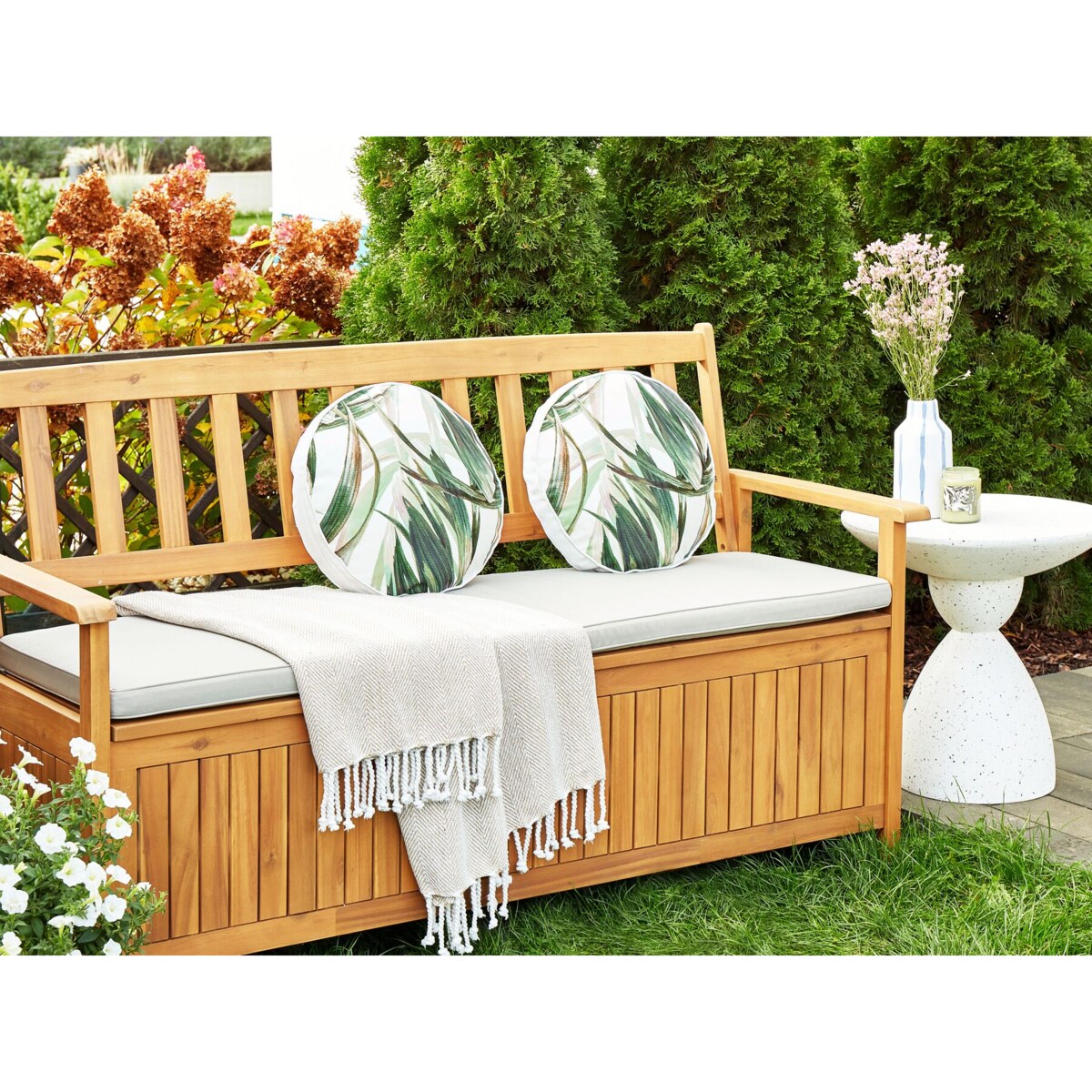 2 poduszki ogrodowe wzór w liście 40 cm zielone z białym CALDERINA