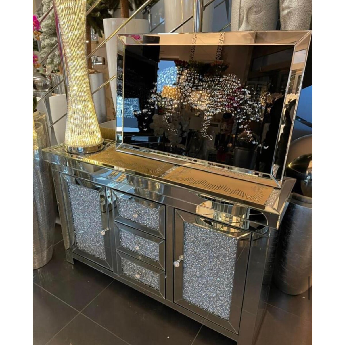 Lustrzana komoda z kryształkami Milion Diamonds Premium Glamour XL 130x35x80