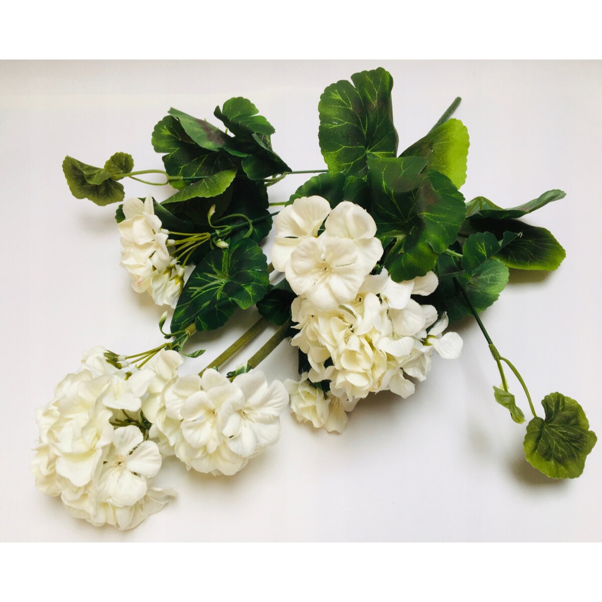 PELARGONIA sztuczna białe kwiaty DO DONICZKI wazonu wiosenne BUKIET stroik