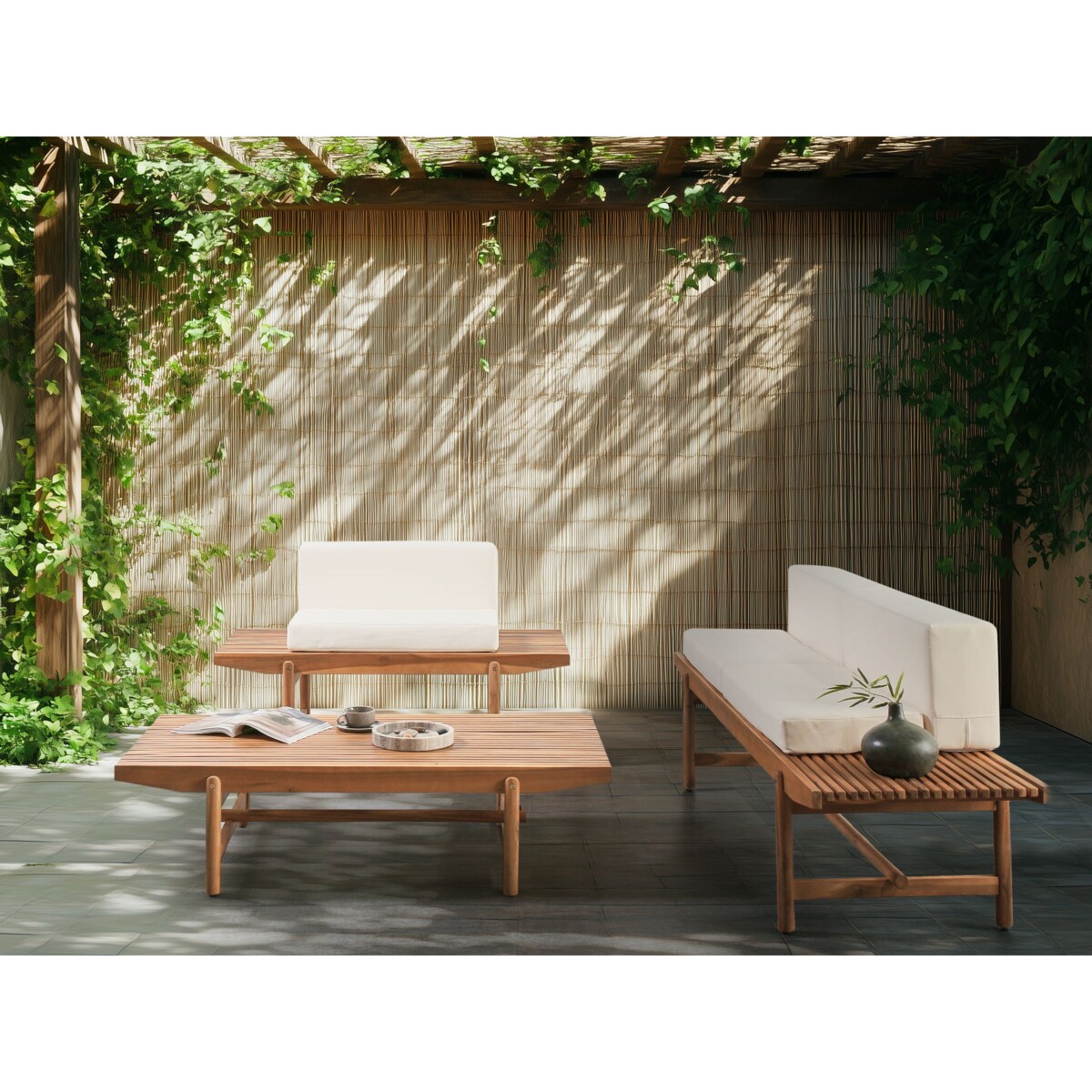 Zestaw ogrodowy ze stolikiem dla 3 osób GIAVENO Drewno akacjowe Złamana biel