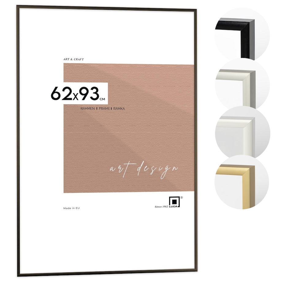 Ramka na zdjęcia 62x93 cm aluminiowa ramka czarna do zdjęć 93x62 cm LUCA®