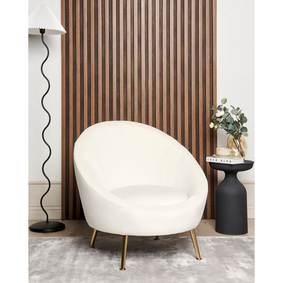 Fotel welurowy biały LANGA