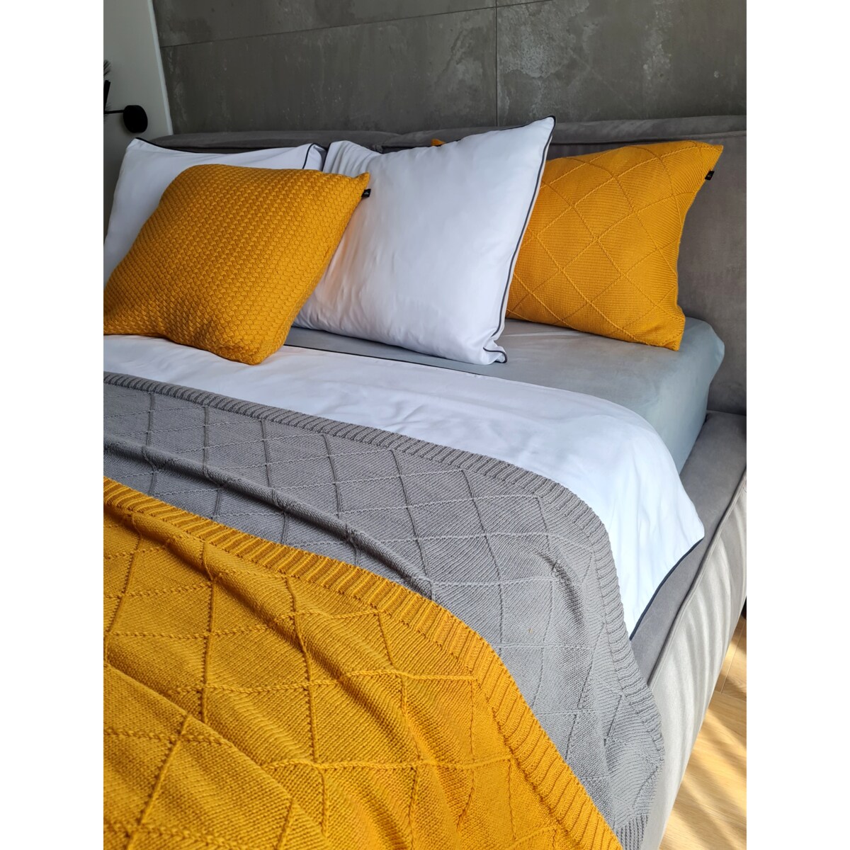 Narzuta romby musztardowa, 220 x 240 cm, La Manta