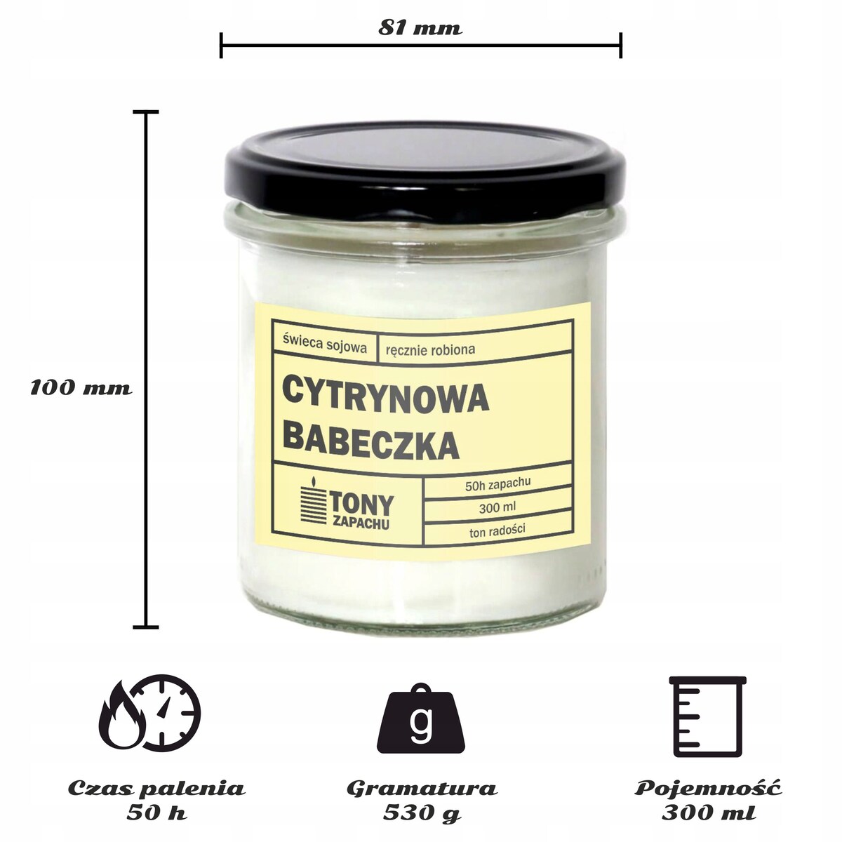 Naturalna świeca zapachowa sojowa w słoiku CYTRYNOWA BABECZKA Upominek