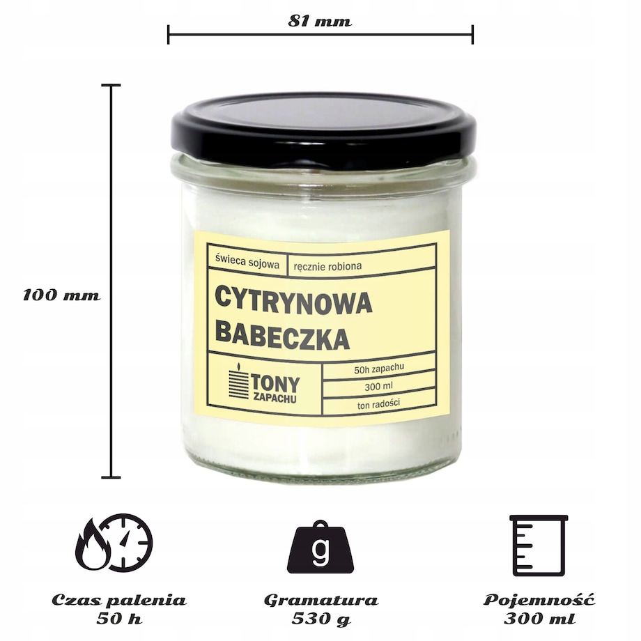 Naturalna świeca zapachowa sojowa w słoiku CYTRYNOWA BABECZKA Upominek