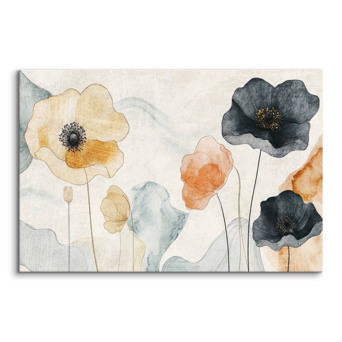 Obraz Ścienny Do Salonu Jadalni Pastelowe Kwiaty Maki Styl Retro 120x80cm