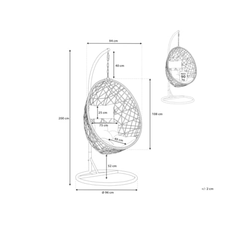 Fotel wiszący ze stojakiem z technorattanu czarny ALATRI