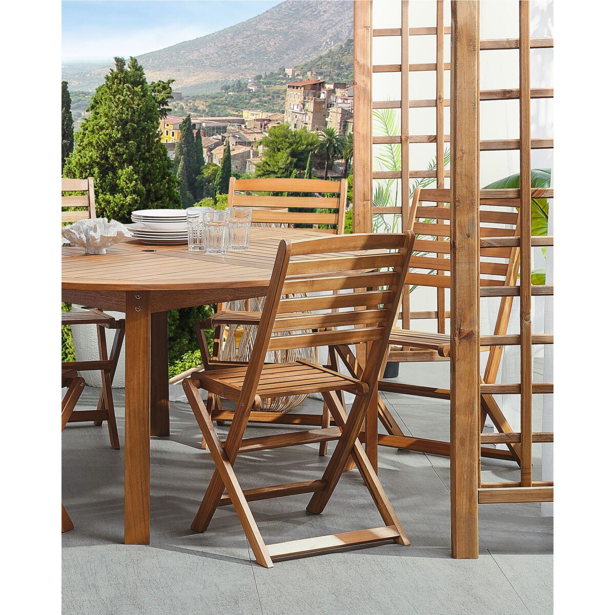 Zestaw 6 krzeseł ogrodowych akacjowy jasne drewno TOLVE