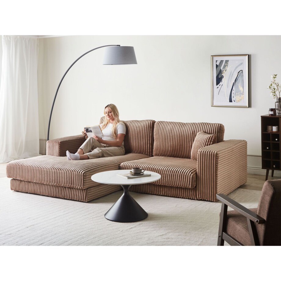 Narożnik LOFOTEN Sztruks Jasnobrązowy dla 3 osób Prawostronny