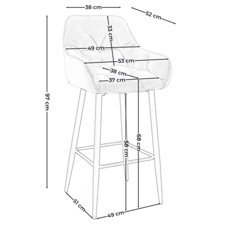 Hoker tapicerowany welurowy do salonu jadalni barowy glamour SIENA