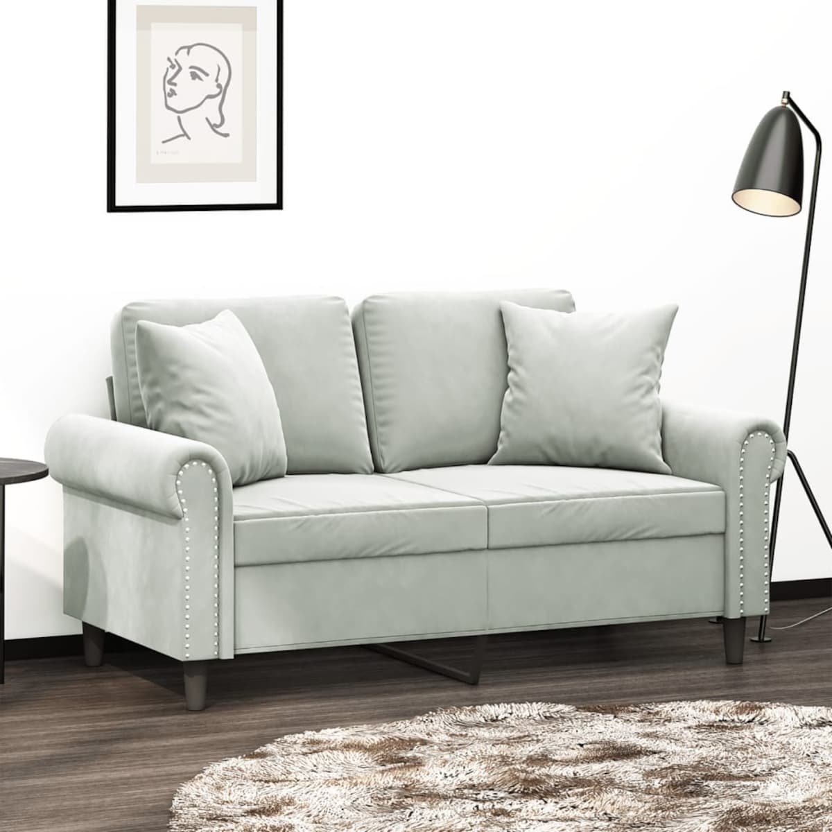 vidaXL 2-osobowa sofa z poduszkami, jasnoszara, 120 cm, aksamit