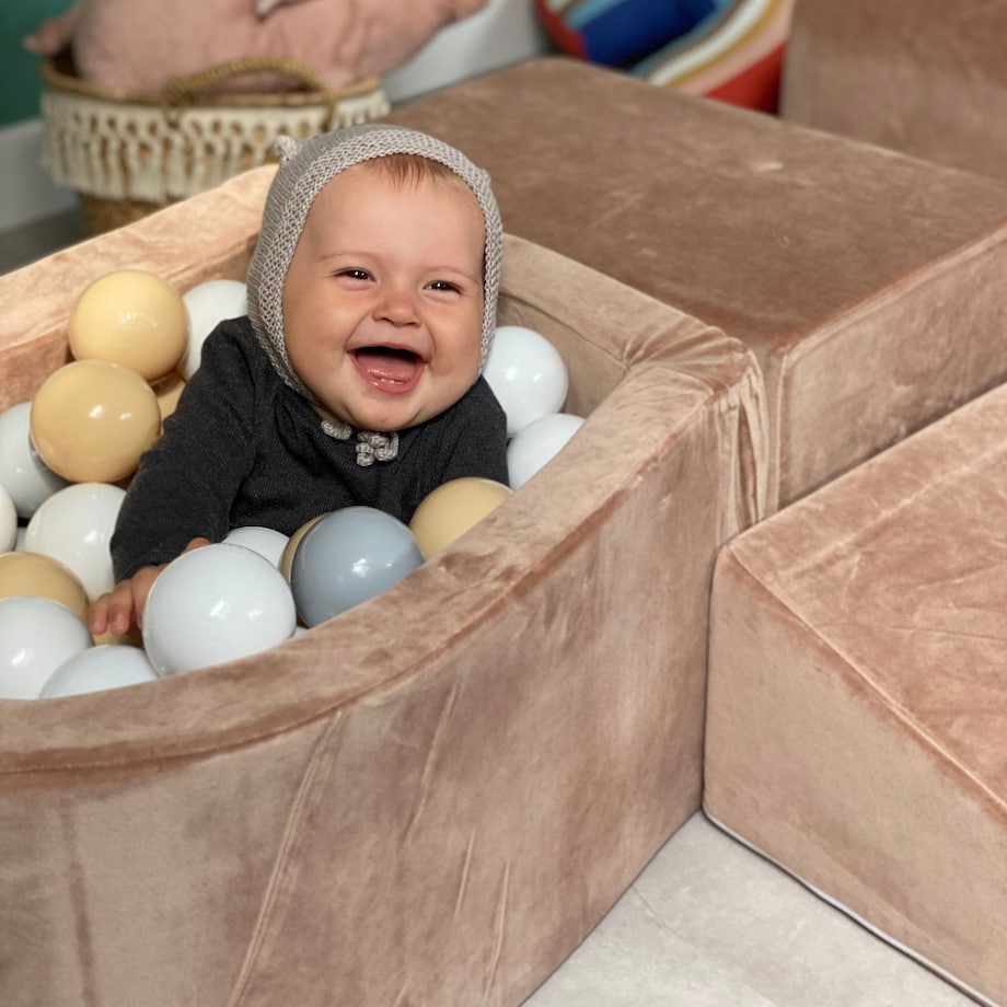 Piankowy Plac Zabaw z Basenem 250x45cm/200 Piłek dla Dziecka, Velvet, Velvet, Beżowy: Białe/Beżowe