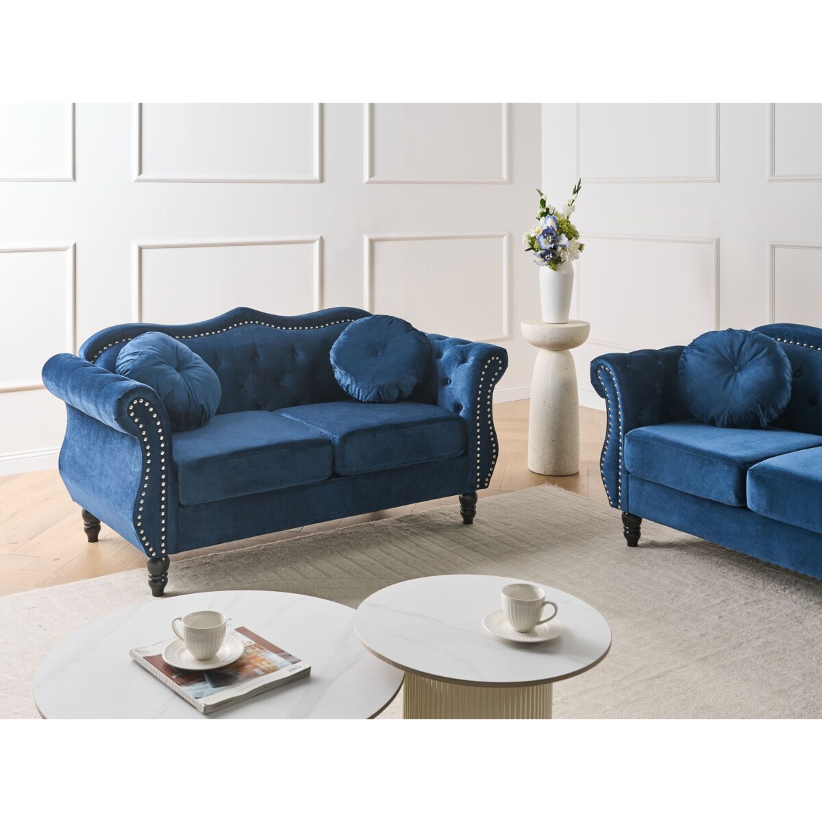 Sofa dla 2 osób SKIEN Welur Granatowy