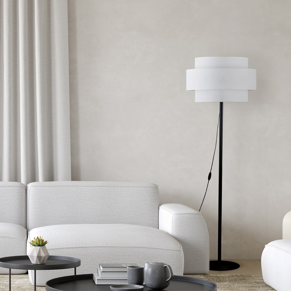 Lampa podłogowa TK Lighting CALISTO WHITE 5894 biała czarna E27 z dużym abażurem 50 cm
