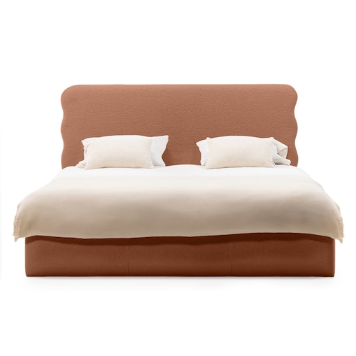 Łóżko tapicerowane 160x200 cm miedziane bouclé Bolga