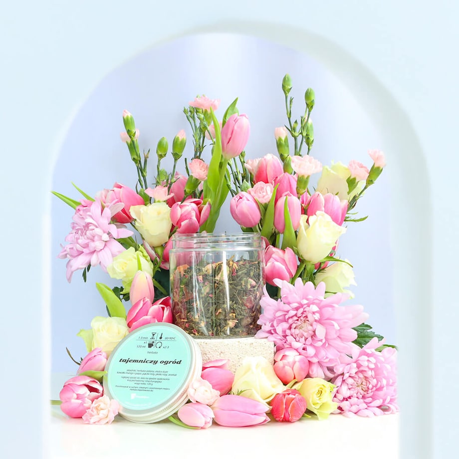 Herbata zielona sypana TAJEMNICZY OGRÓD o smaku świeżych owoców PREMIUM - herbata liściasta sypana mieszanka napar susz - gotowa na prezent upominek