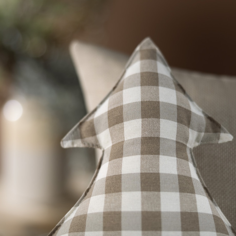 Poduszka Choinka 38x40cm, beżowo-biała kratka (1,5x1,5cm), 38x40x8cm, Quadro
