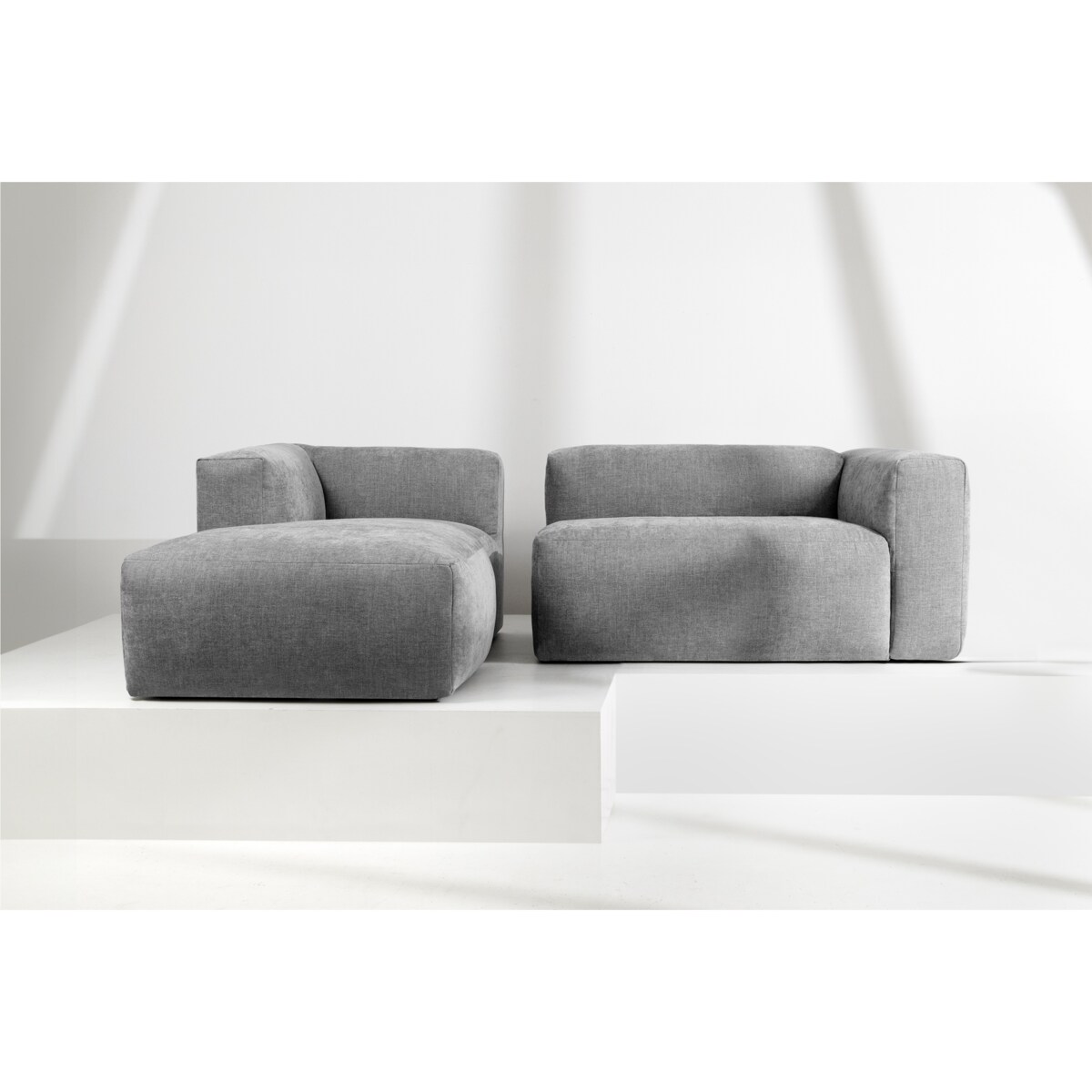 KONSIMO BUFFO Narożnik lewy 3/4-osobowy z wyjątkowo miękkim siedziskiem, kolor jasny popielaty