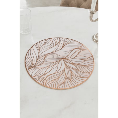 Podkładka dekoracyjna na stół "liście" śr 38cm | biały/miedź