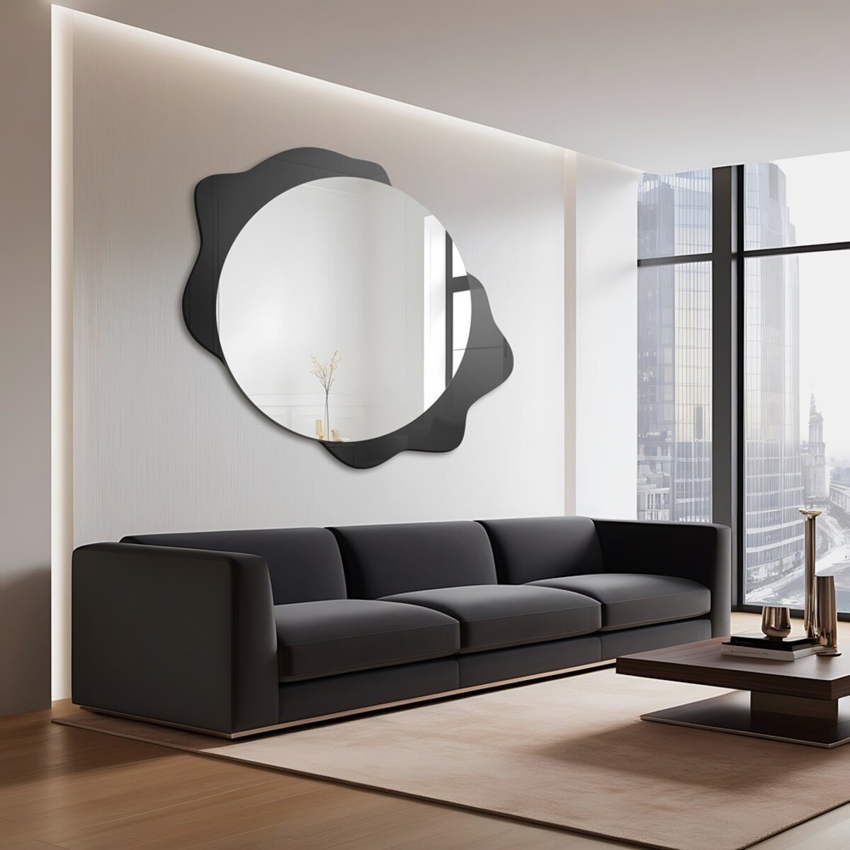 Dekoracyjne lustro okrągłe na czarnej plamie -DARK DROP