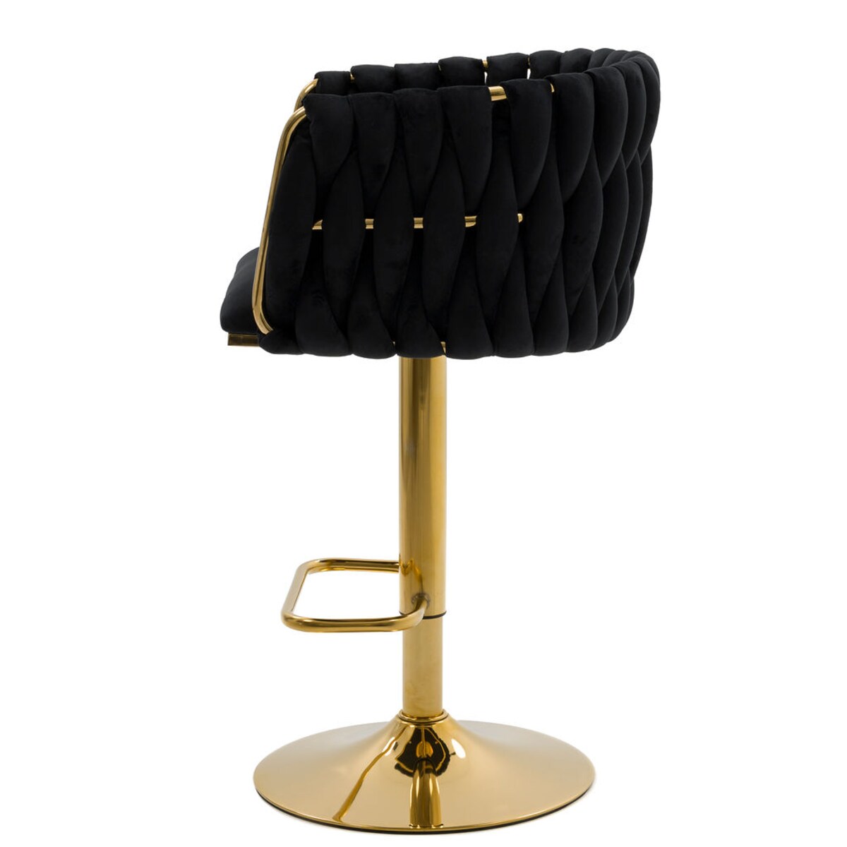 Czarny hoker tapicerowany obrotowy regulowany ROSA GOLD złoty stelaż welur