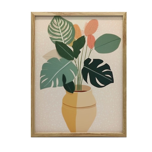 Roślina w doniczce Boho, 30x40 cm, rama drewniana jasny dąb, papier matowy 230 gsm