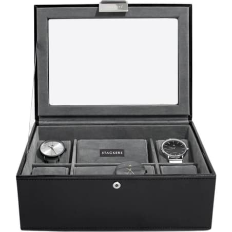 Pudełko na zegarki Stackers czarne ze szklaną pokrywką