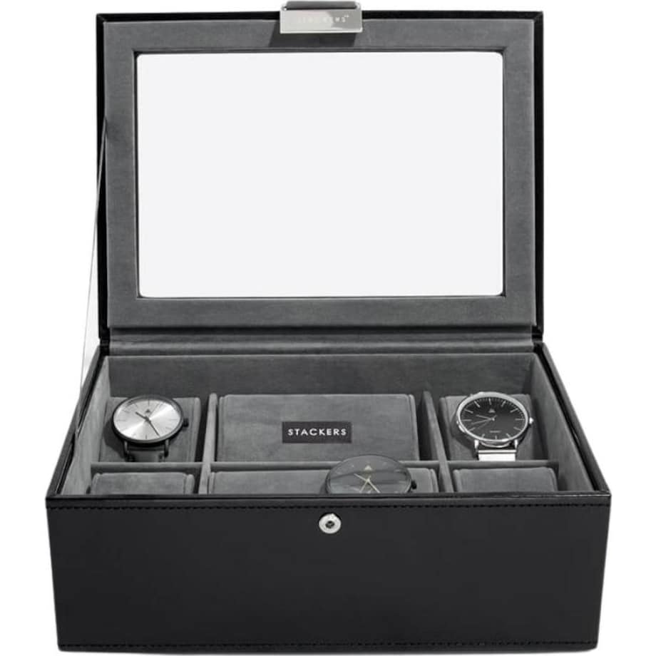 Pudełko na zegarki Stackers czarne ze szklaną pokrywką