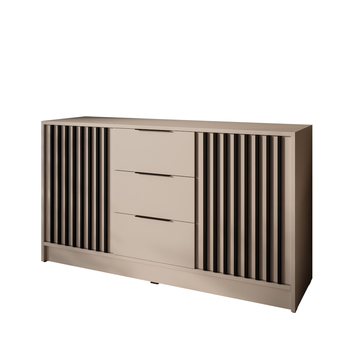 Dwudrzwiowa komoda NELA z lamelami, kaszmir + czarny