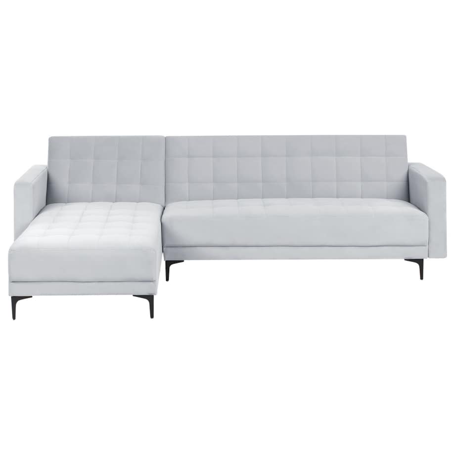 Sofa prawostronna rozkładana welurowa jasnoszara ABERDEEN
