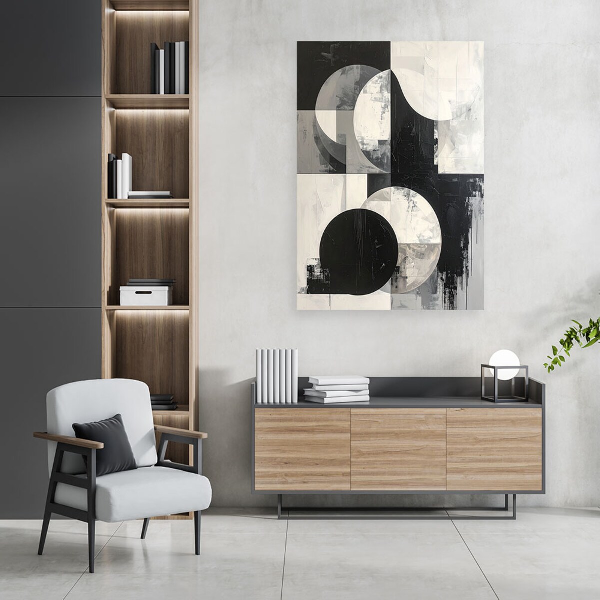 Obraz do salonu sypialni biura, Abstrakcja koła czarno biały