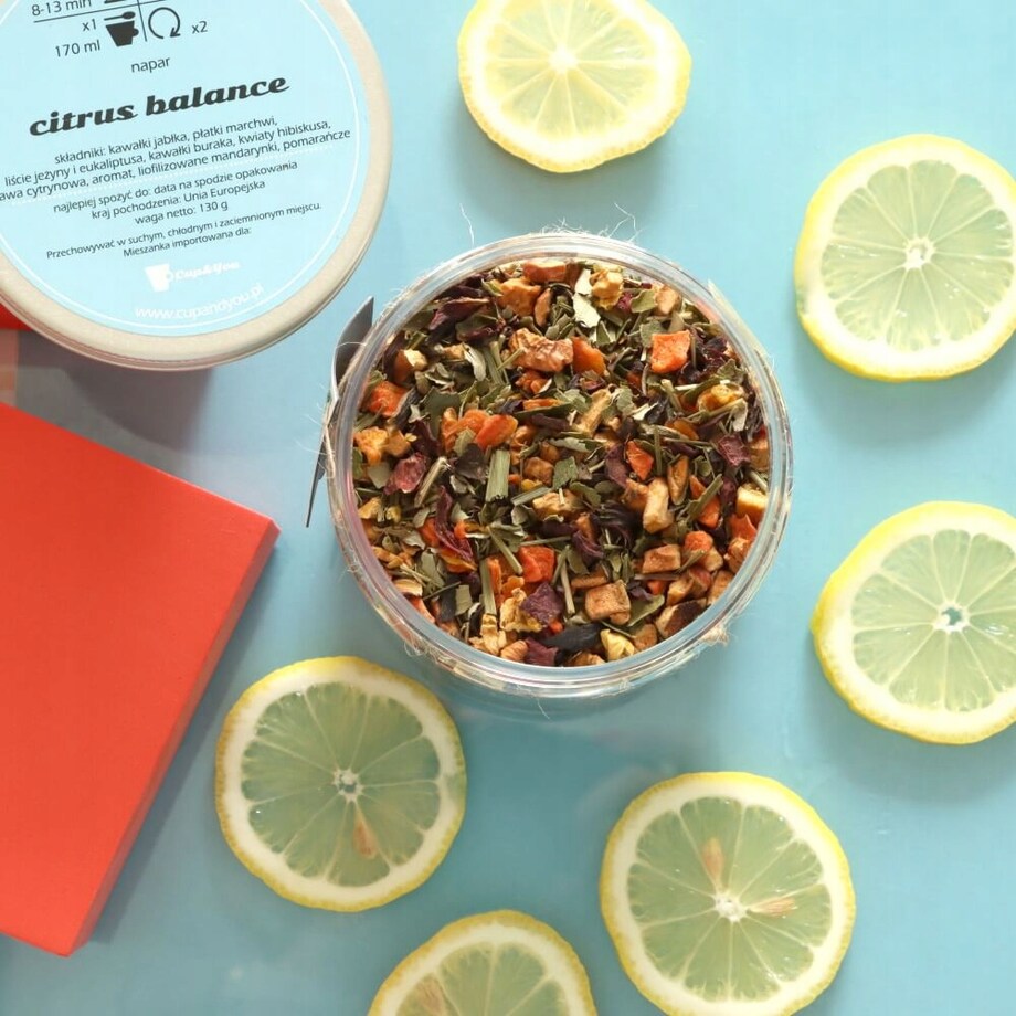 Herbata ziołowa CITRUS BALANCE o świeżym miętowo-cytrusowym smaku PREMIUM - herbata liściasta sypana mieszanka napar susz - gotowa na prezent upominek