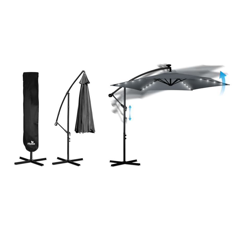 Parasol ogrodowy duży składany pokrowiec lampki led ø 350cm Plonos
