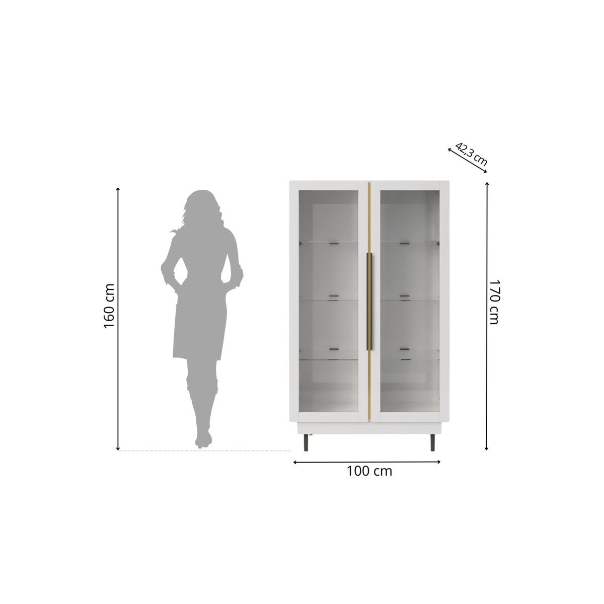 Elegancka biała witryna Dancan ARTEMISA ze złotymi dodatkami / szer. 100 cm