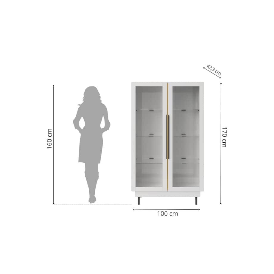 Elegancka biała witryna Dancan ARTEMISA ze złotymi dodatkami / szer. 100 cm