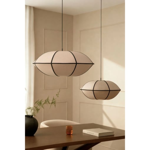 Komplet 2 lamp wiszących lniano-czarnych Patraix