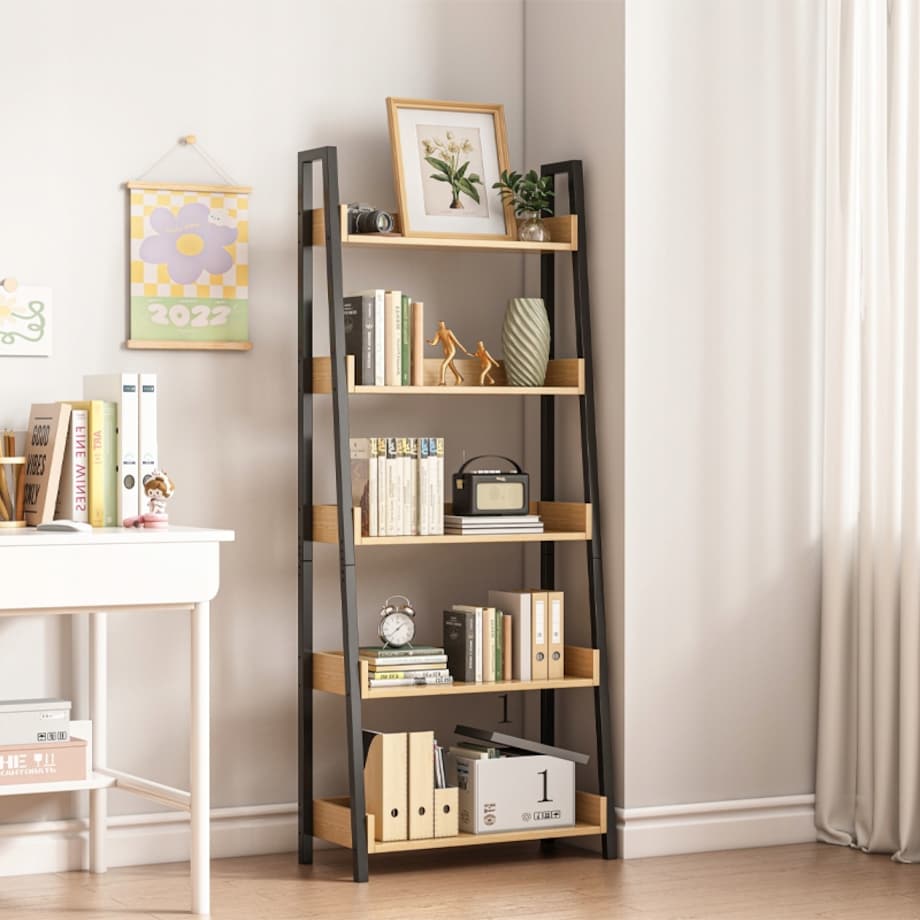Regałna książki segregatory drabinka dębowy czarny do biura salonu loft