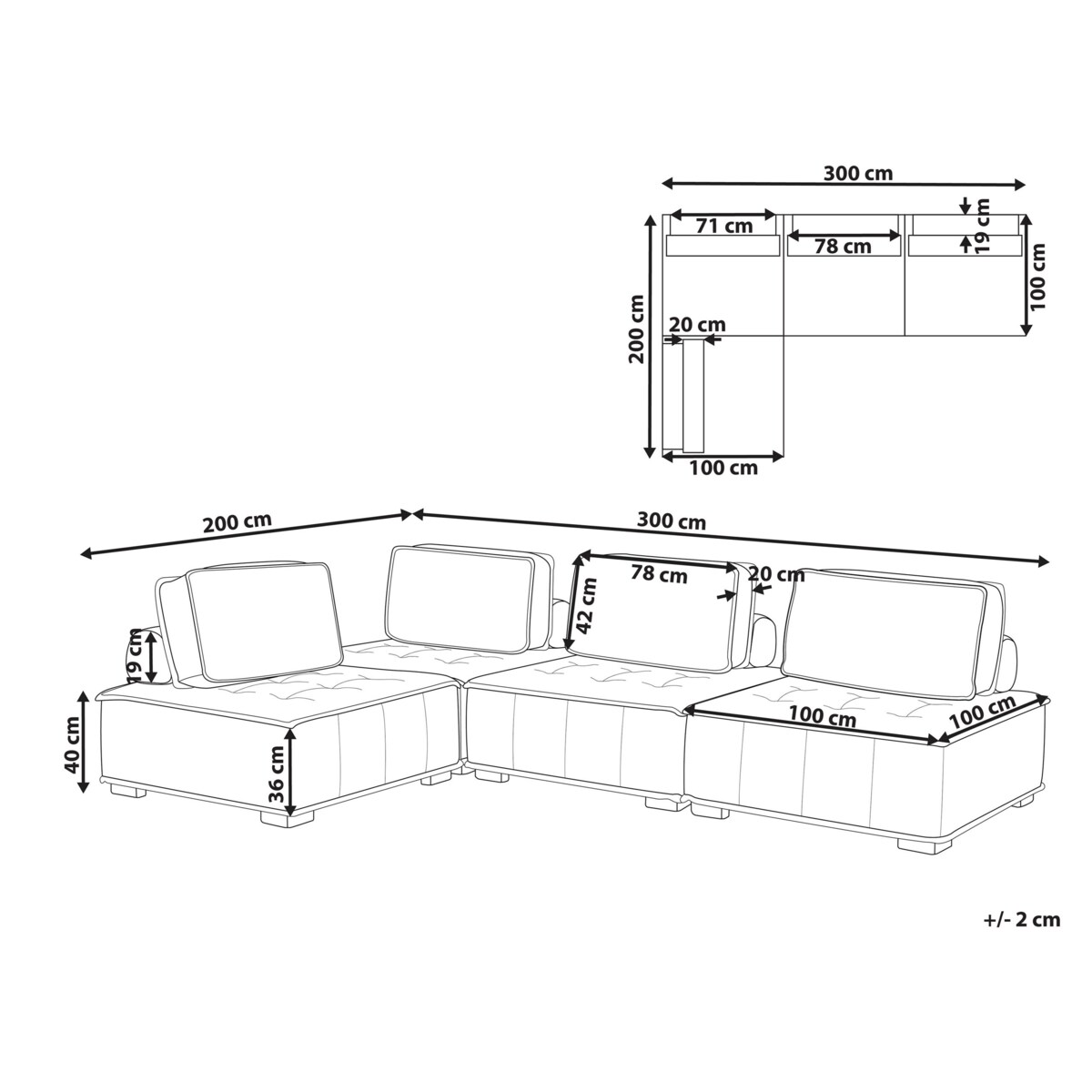 Narożnik modułowy 4-osobowy beżowy TIBRO