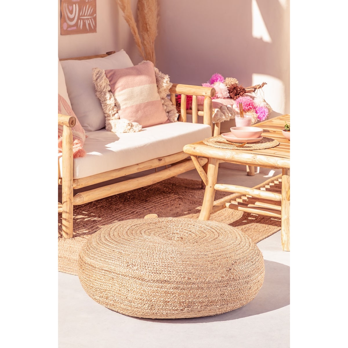 Pufa poducha na podłogę z juty hand-made Ø80 cm