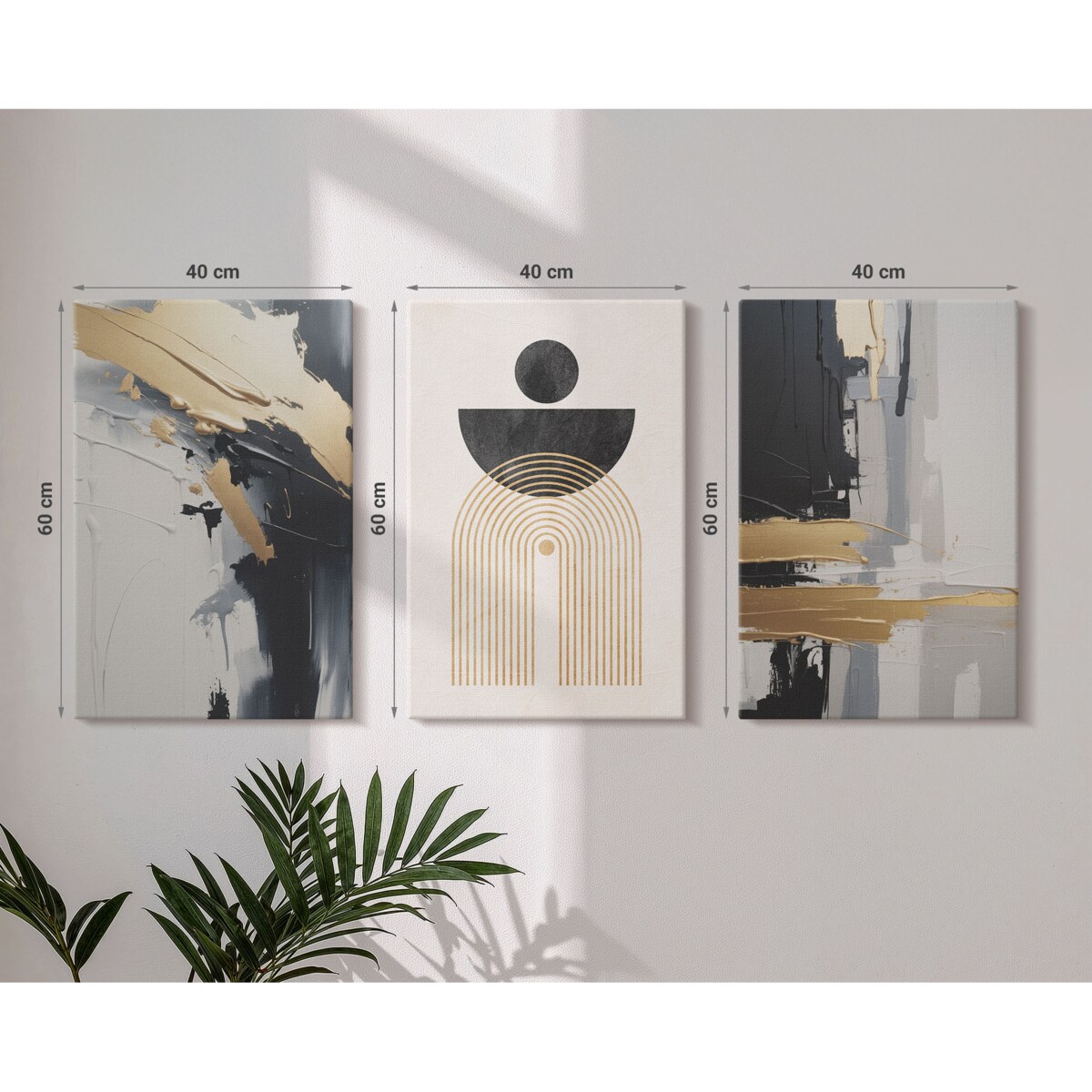 Zestaw 3 dużych obrazów na płótnie - Geometria abstrakcyjna elegancja - szary