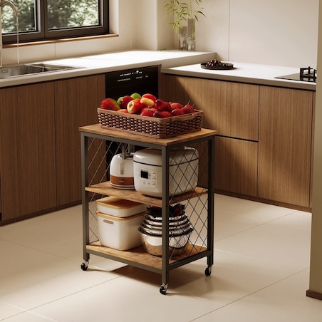 Szafka mobilna na kółkach loft stolik wózek kuchenny ciemny brąz 60 cm