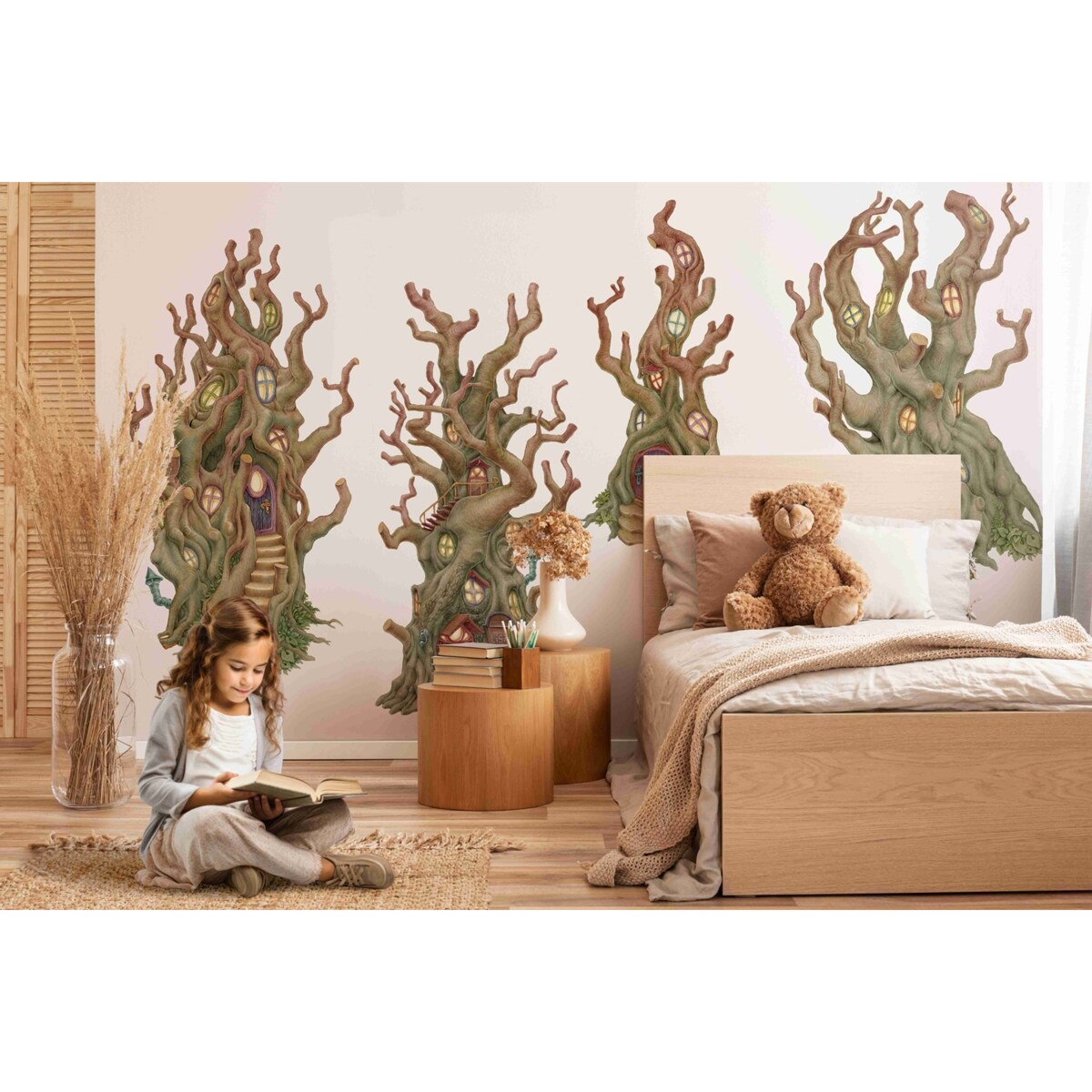 Zestaw naklejek na ścianę, Leśne domki, 80cm