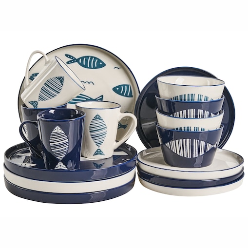 Zastawa stołowa 16-częściowa TAMARIND Porcelana Biały/ niebieski