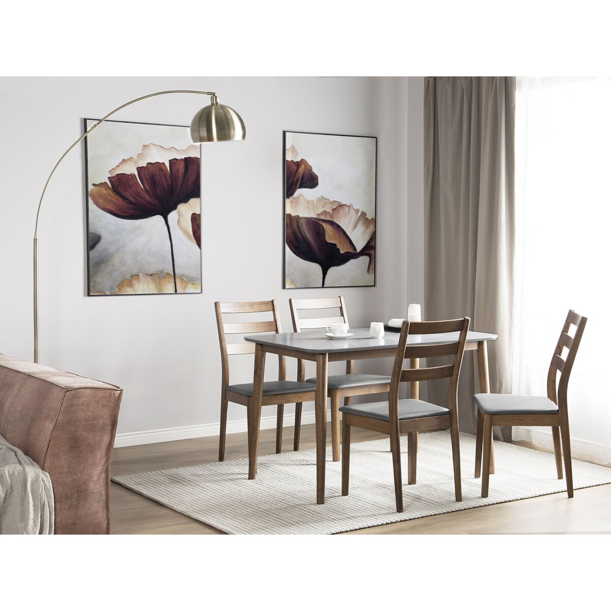 Zestaw do jadalni stół i 4 krzesła ciemne drewno z szarym MODESTO