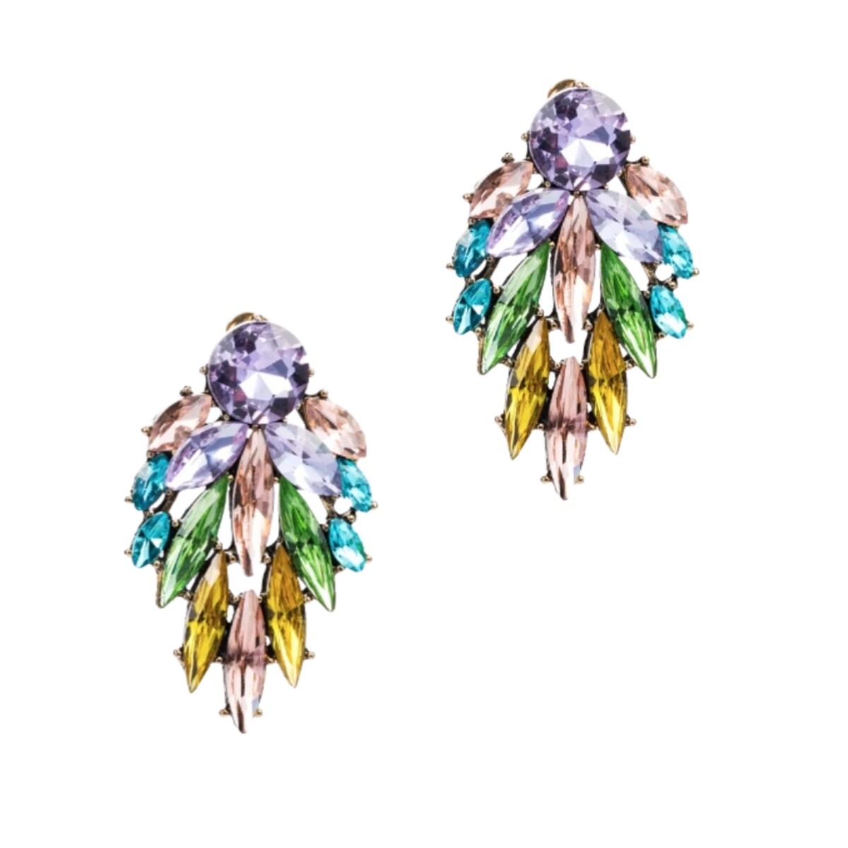 Kolczyki złote fioletowe kolorowe zielone sztyfty cyrkoniowe wizytowe