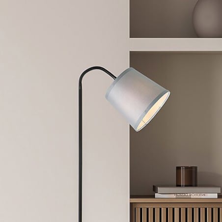 Sypialniana lampa stojąca Godric 6639 abażurowa na peszlu szara