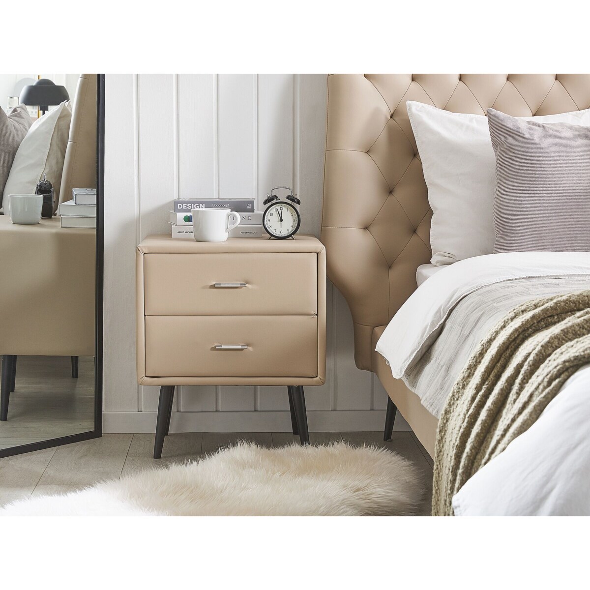 Szafka nocna ekoskóra beżowa ESSONNE