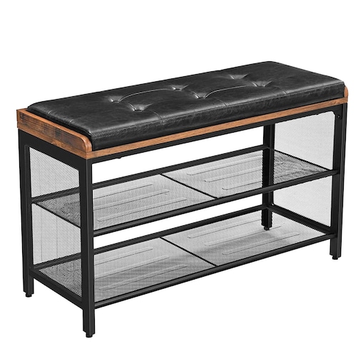 Szafka Na Buty Z Siedziskiem 80X30X48 Cm Rustykalny Brąz, Czarny